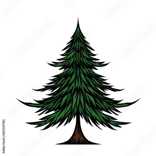 Isolated Vector Illustration of a Green Pine Tree with Transparent Background