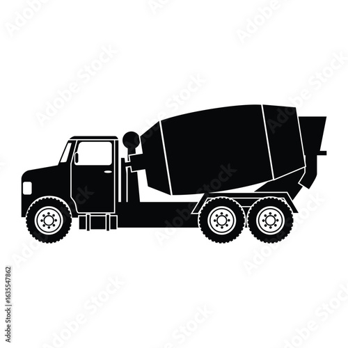 Concrete Mixer Truck Icon. Silhouette of Cement Mixer Truck for Construction Projects. Concrete Mixing Vehicle. Industrial Cement Mixer Truck. Construction Equipment. Concrete Transport Truck Vector.