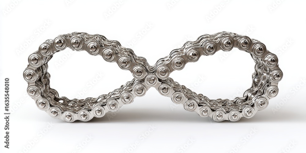 Fototapeta premium Bike Chain Link. Infinity Symbol Created in Bike Chain. 3D Illustration on White Background