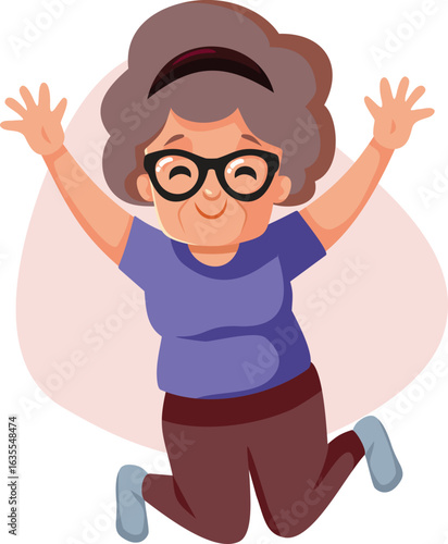 Joyful Granny Jumping with Energy and Optimism Vector Cartoon. Funny flexible grandmother feeling positive and carefree