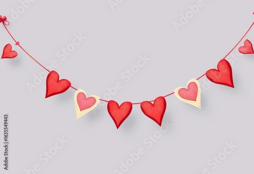 Retro Valentines garland with heart flags Simple hand-drawn style, perfect for cards, red, image