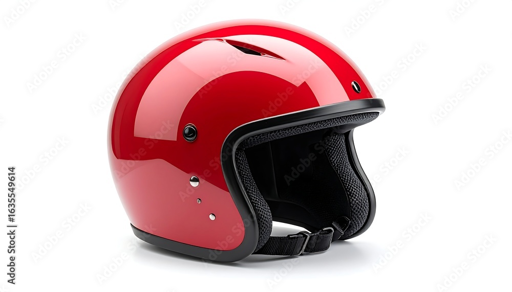 Fototapeta premium Glossy red helmet, black trim, side view, white background