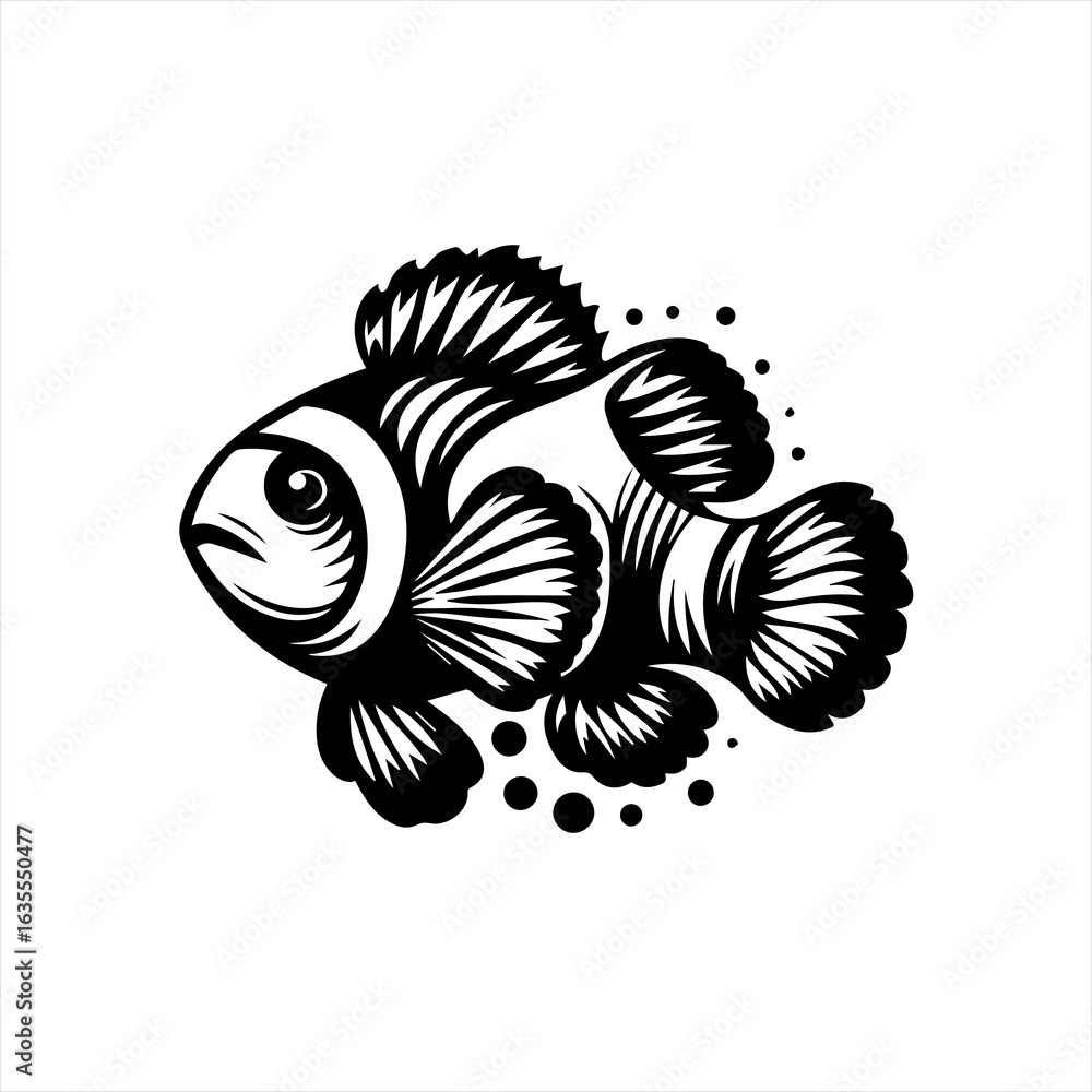 Fototapeta premium Stylized black and white illustration of a clownfish