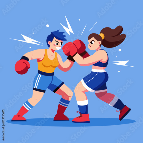 Two women boxing match in a ring