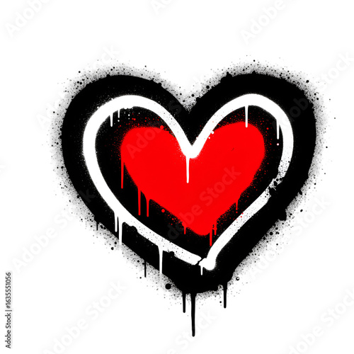 Isolated Spray Paint Heart Illustration With Red White And Black Colors