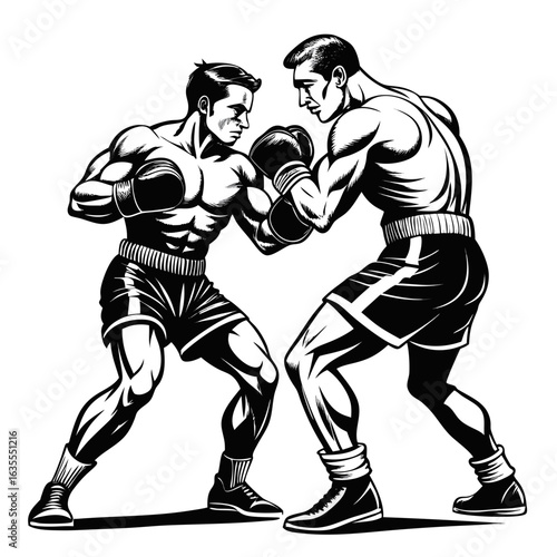 Two boxers in a fierce confrontation ready to fight