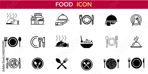 Food Icons Restaurant Symbols Dining Graphics Culinary Design Kitchen Utensils Meal Service Catering Business Menu Elements Cooking Tools Plate Settings Cutlery Collection Hospitality