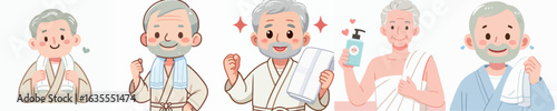 vector of a grandfather wearing a towel after taking a shower