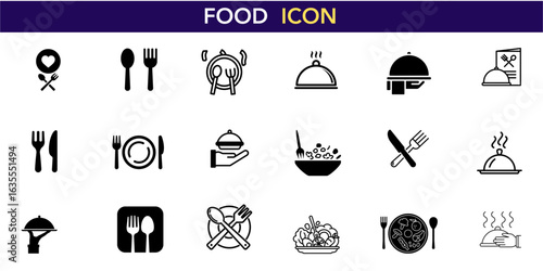 Food Icons Restaurant Symbols Dining Graphics Culinary Design Kitchen Utensils Meal Service Catering Business Menu Elements Cooking Tools Plate Settings Cutlery Collection Hospitality