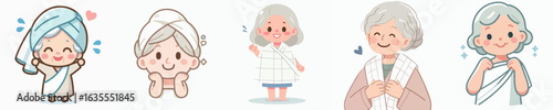 vector of a grandmother wearing a towel after taking a shower