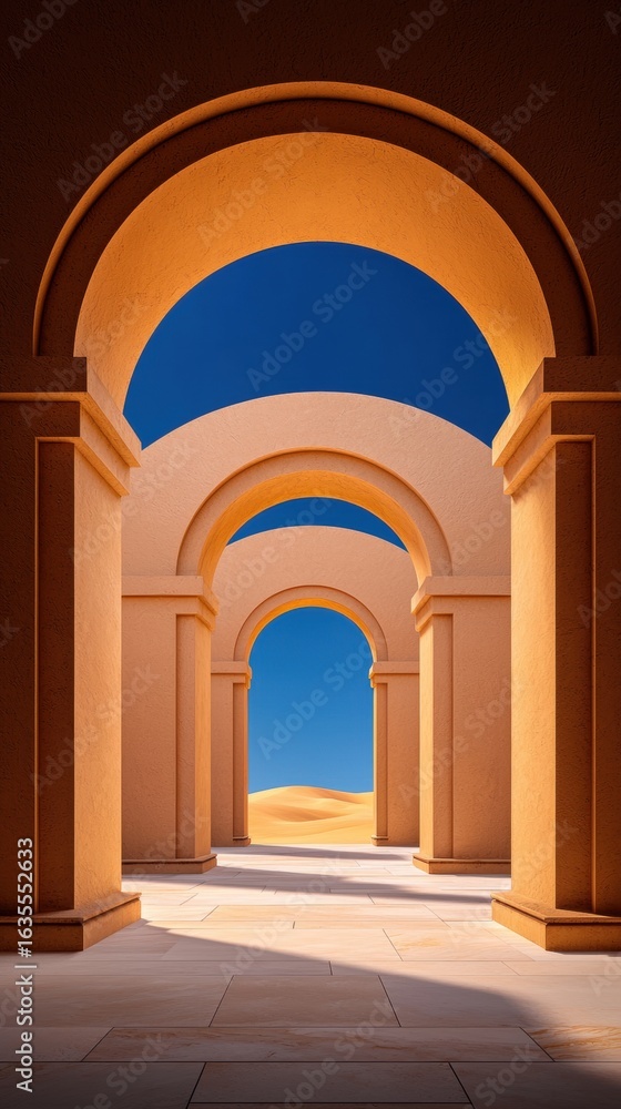 Fototapeta premium Serene desert arches under a clear blue sky