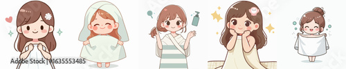 vector of a little girl wearing a towel after taking a shower