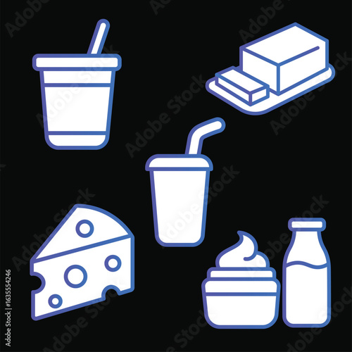 Simple Dairy Products Icon Set