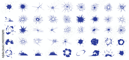 Collection of blue abstract explosion and impact shapes vector