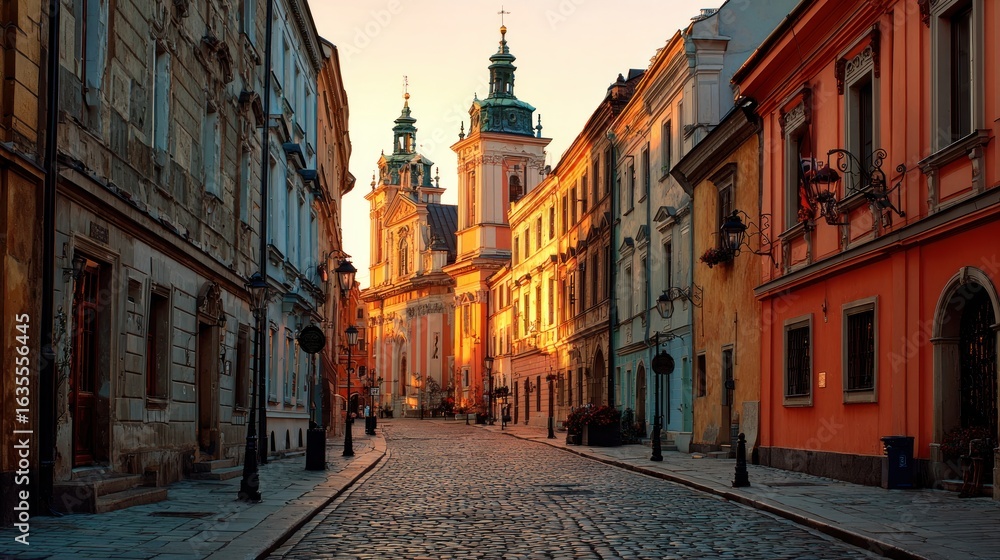 Fototapeta premium Historic european city street scene