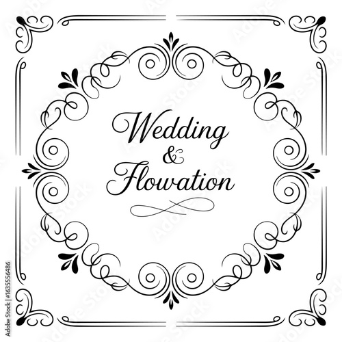 Elegant wedding invitation frame with ornate floral swirls isolated on transparent background