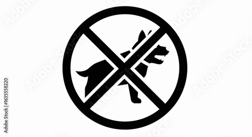 Elegant Black Silhouette of a dog ban and there is a fierce dog Minimalist Vector Illustration