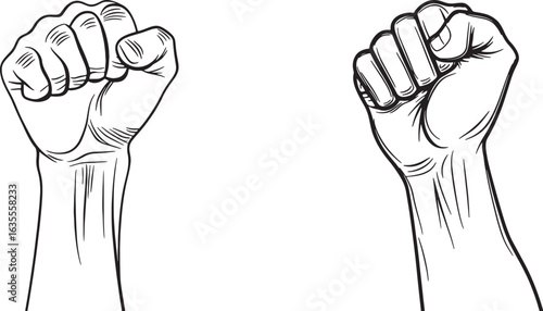Black and White Raised Fist Vector Art – Empowering Hand Illustration for Kids' T-Shirt Design