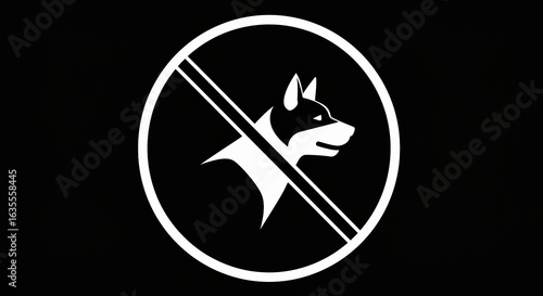 Elegant Black Silhouette of a dog ban and there is a fierce dog Minimalist Vector Illustration