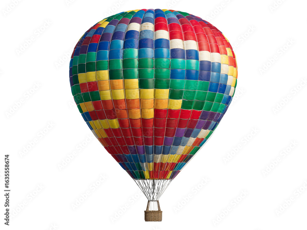 Fototapeta premium Colorful hot air balloon soaring against black sky, Isolated On White Background, Png Transparent
