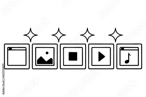 Set of five icons representing file enhancement and improvement
