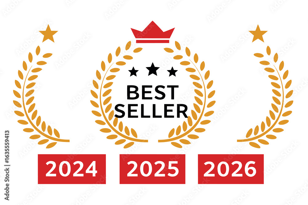 Fototapeta premium Collection of three circular best seller award badges with vibrant colors