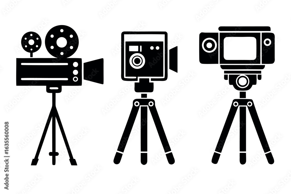 Obraz premium Set of three minimalist black vector icons on a clean white background