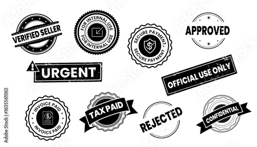 Black vector stamp set with business and approval labels