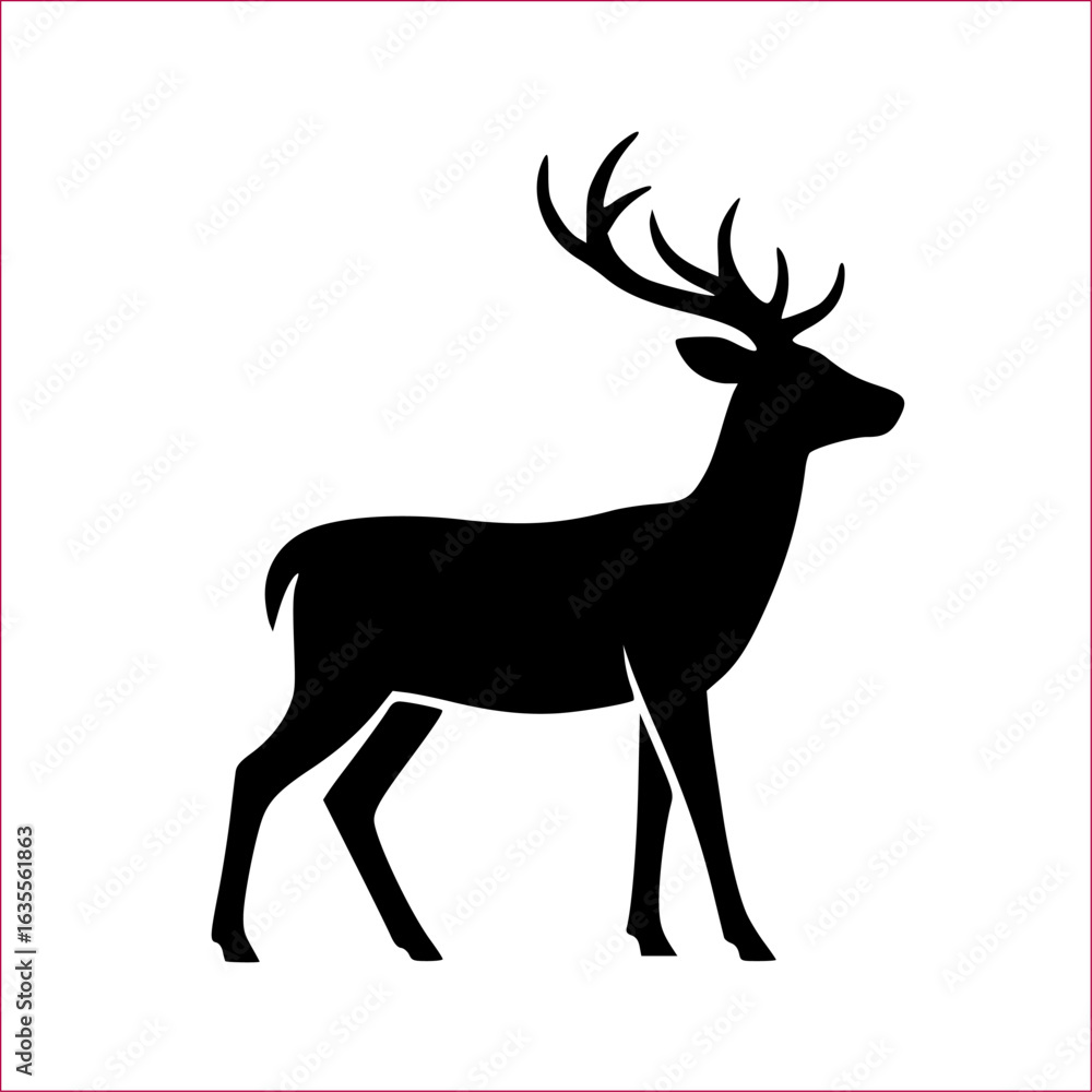 Obraz premium Majestic stag silhouette, elegant profile, antlered, black, wildlife.