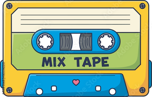 Colorful Cartoon Mix Tape icon illustration with "MIX TAPE" Text