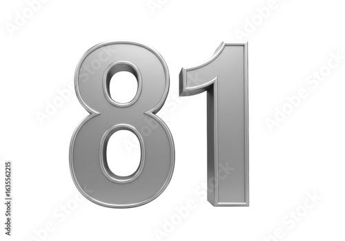 Metallic Silver Number 81 Isolated on Black Transparent Background Illustration