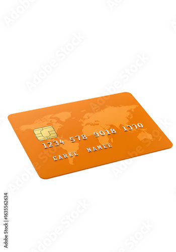 Orange Credit Card Illustration with World Map Isolated on Transparent Background