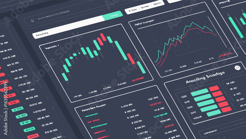 Financial data analysis dashboard with stock market charts and investment performance indicators showing trends