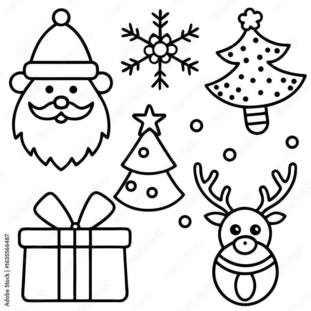 Obraz premium line-art-vector-set-of-christmas-holiday-doodles--