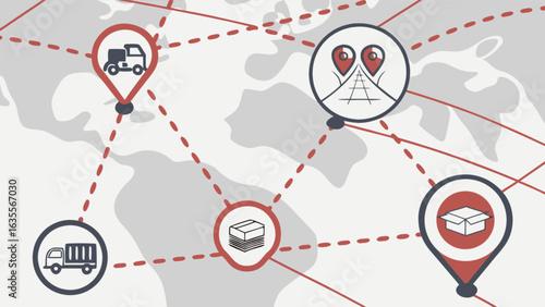 Global logistics network supply chain management and distribution delivery transportation system concept