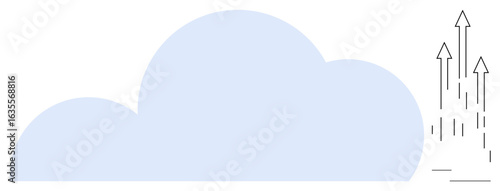 Soft blue cloud alongside ascending arrows symbolizing progress, data growth, tech innovation, and positive momentum. Ideal for business growth, technology, cloud computing, data, success