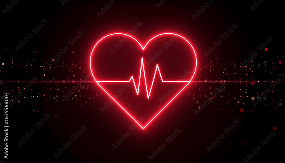 Glowing red heart with a heartbeat line, set against a dark background with sparkling particles Glowing red heart with a heartbeat line, set against a dark background with sparkling particles