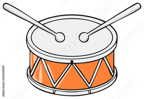 Cartoon style drum with sticks percussion instrument illustration