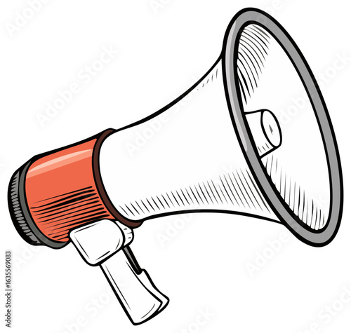 Retro Style Megaphone Hand-Drawn Illustration for Public Announcement