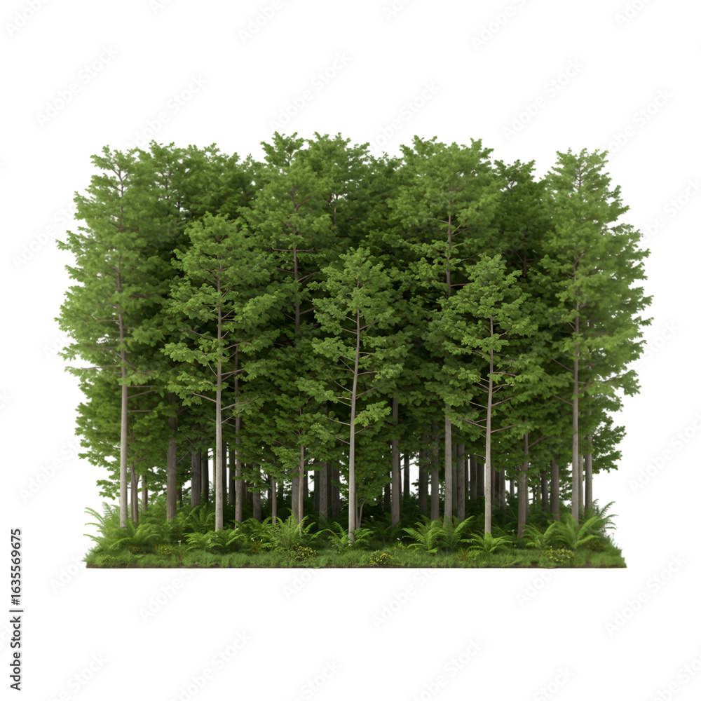 Obraz premium Realistic Forest Illustration With Green Trees On Transparent Background