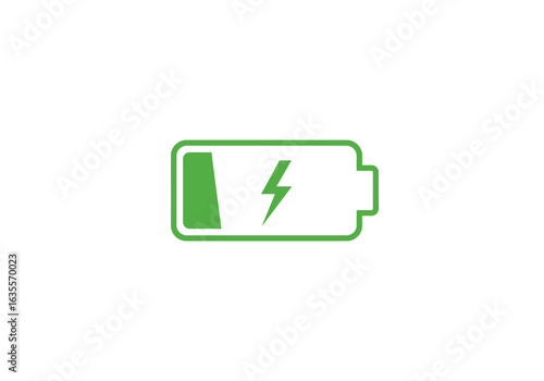 Green Battery Icon with Low Charge and Lightning Bolt