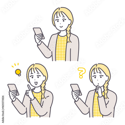 若い女性がスマートフォンを使っているイラスト素材