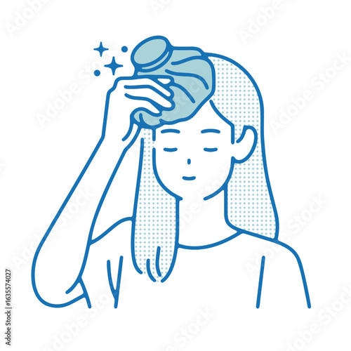 アイスバッグで涼む女性のイラスト｜熱中症予防