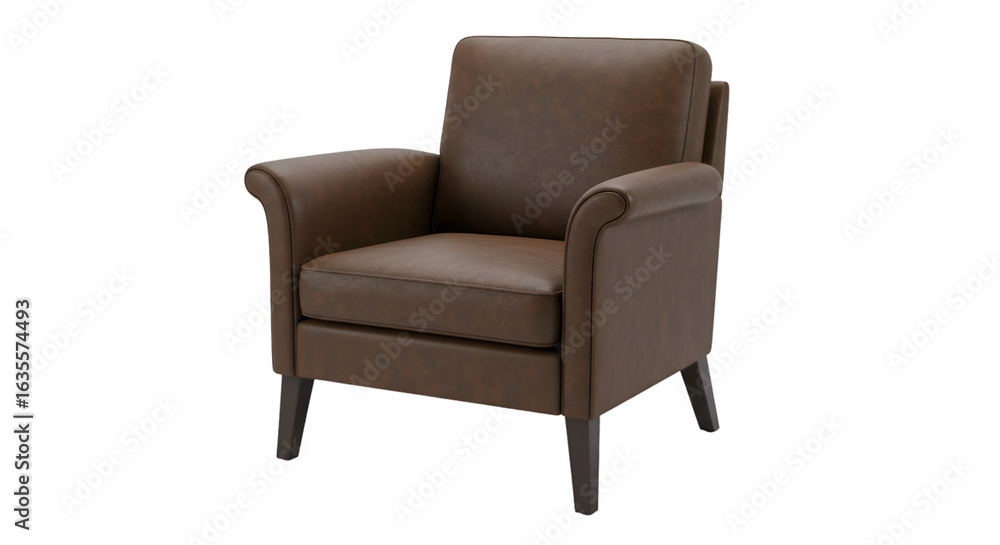 Realistic 3D Illustration of a Brown Leather Armchair Isolated on Dark Background