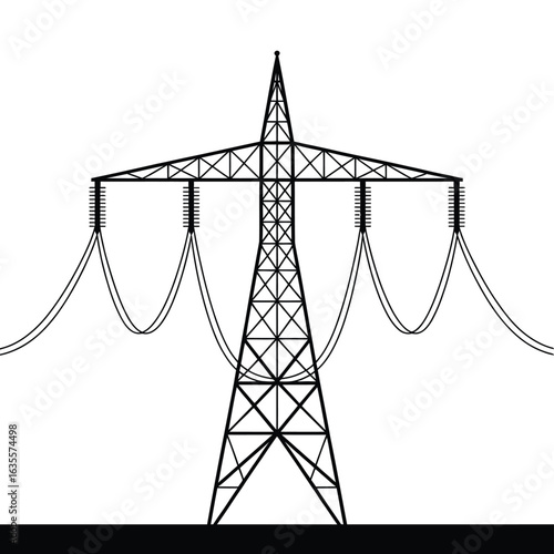 High voltage electricity pylon transmission tower with power lines