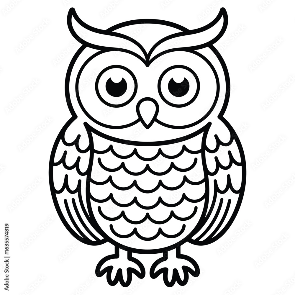 Fototapeta premium Cute cartoon owl illustration with simple outline and large eyes