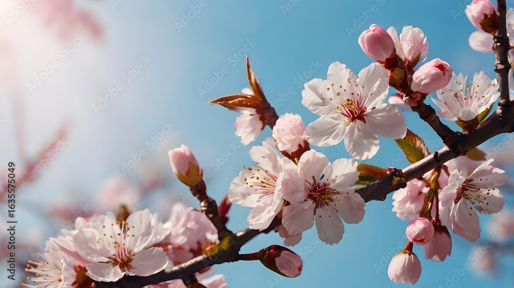 Obraz premium Spring Blossoms Delicate Pink Cherry Tree Flowers in Sunny Day