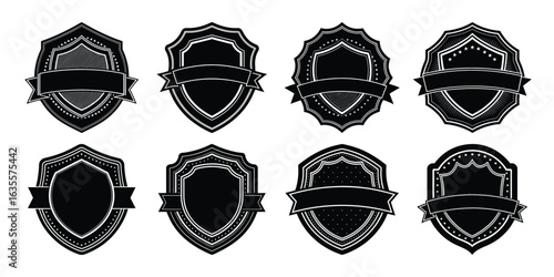 Collection of security shield icons. Protect shield security line icons. Vector illustration. Badge quality symbol, sign, logo or emblem.
