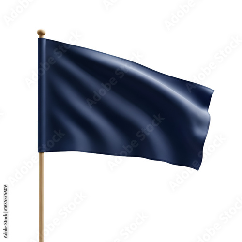 Realistic Navy Blue Flag Waving on a Wooden Pole with Transparent Background