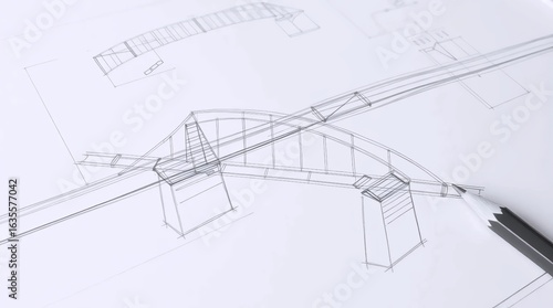 Architectural Blueprint of a Modern Pedestrian Bridge Structure

